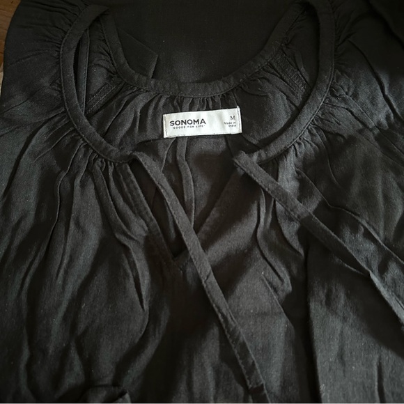 Sonoma Goods For Life Women’s Black Linen-Blend 3/4 Sleeves Midi Dress - NWT - Picture 2 of 4